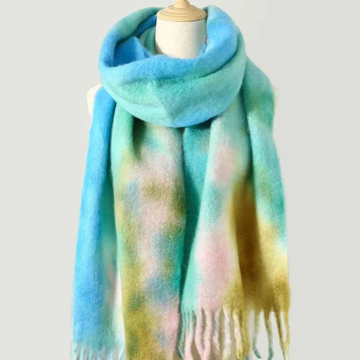 Fringe Tie-Dye Polyester Scarf — square view — Livostyle