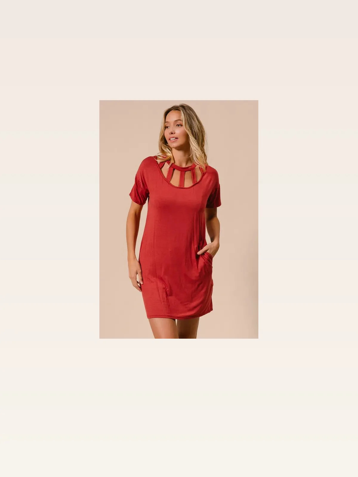 Stylish Mini Tee Dress with Front Cutout & Pockets — styled showcase — Livostyle