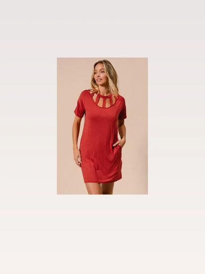 Stylish Mini Tee Dress with Front Cutout & Pockets — styled showcase — Livostyle