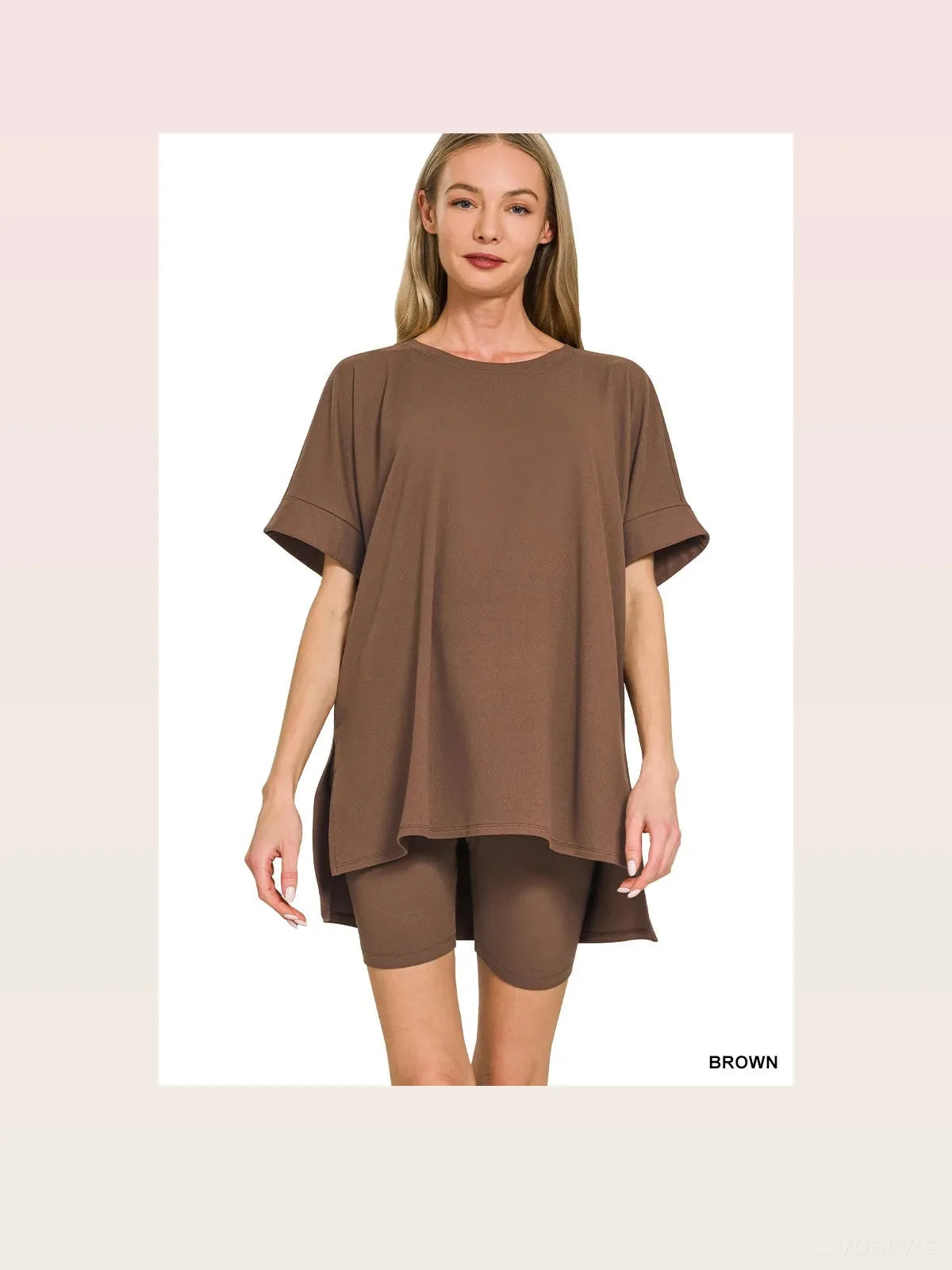 Brushed Dty Microfiber Round Neck Top and Biker Shorts Set — styled showcase — Livostyle