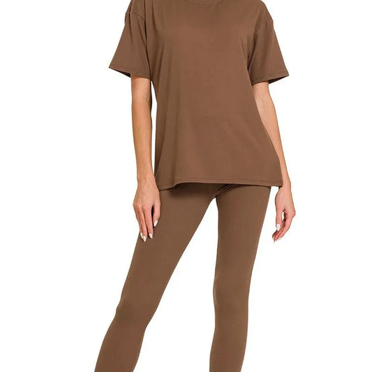 Brushed Microfiber Loungewear Set — Brown — square view — Livostyle