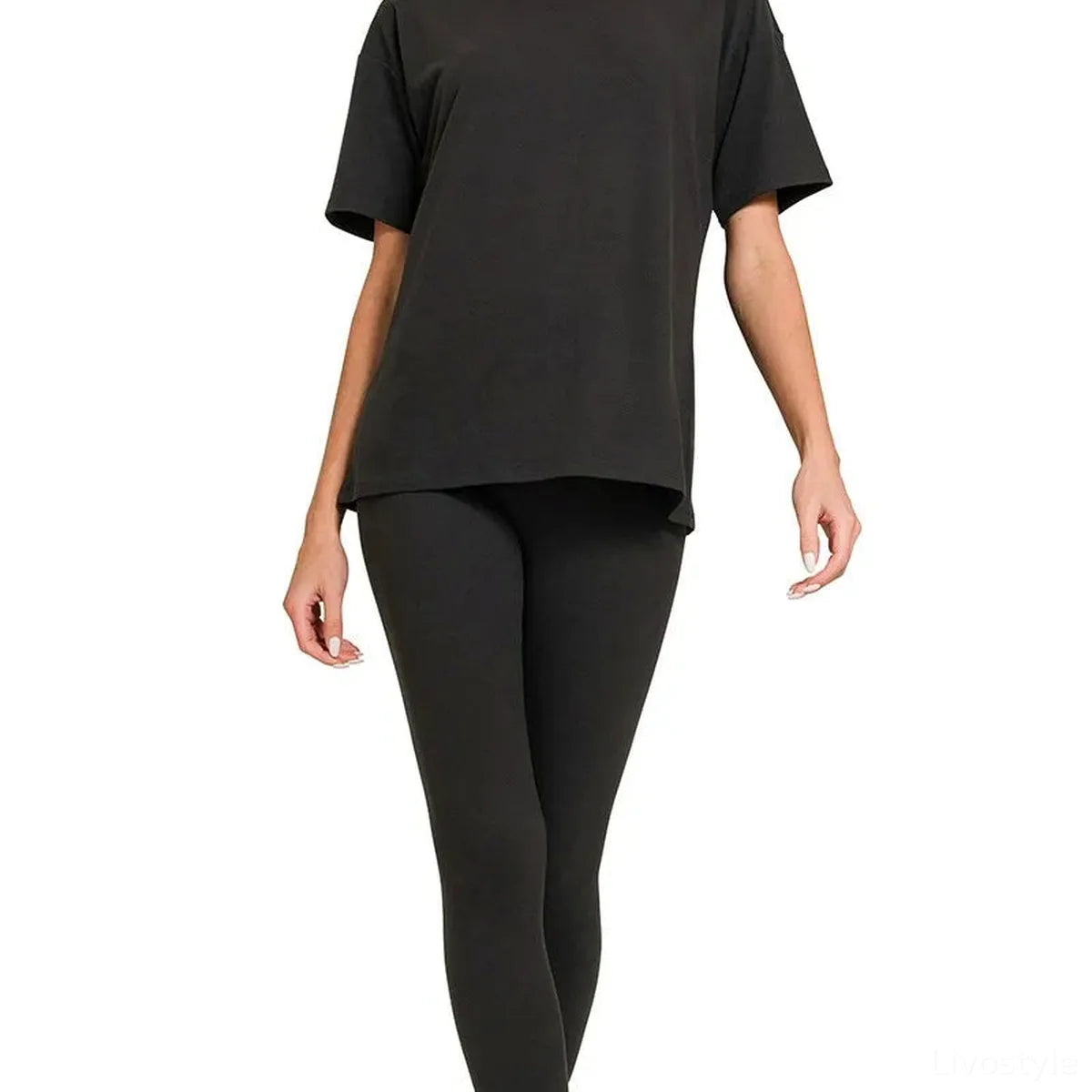 Brushed Microfiber Loungewear Set — Black — square view — Livostyle