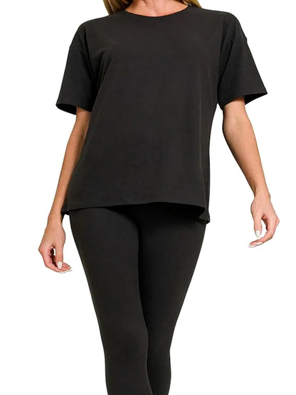 Brushed Microfiber Loungewear Set — Black — detail view — Livostyle