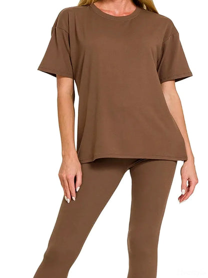 Brushed Microfiber Short Sleeve Top and Cropped Pants Set – Plus Size – photo 2