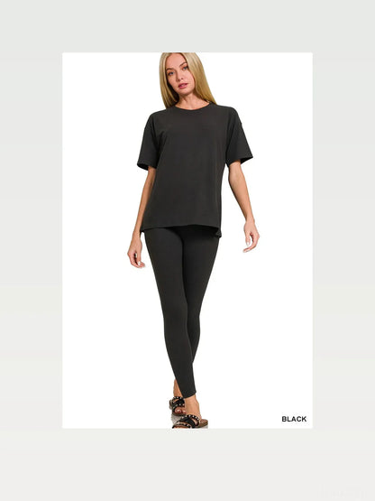 Brushed Microfiber Loungewear Set — Black — styled showcase — Livostyle