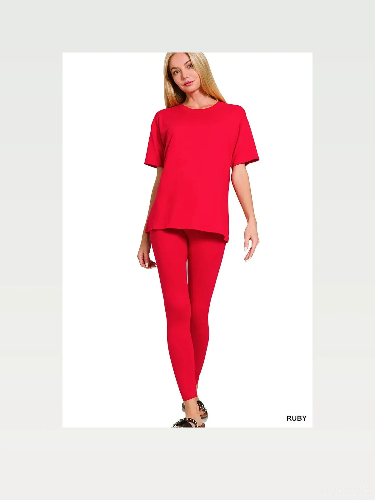 Brushed Microfiber Loungewear Set — Ruby — styled showcase — Livostyle