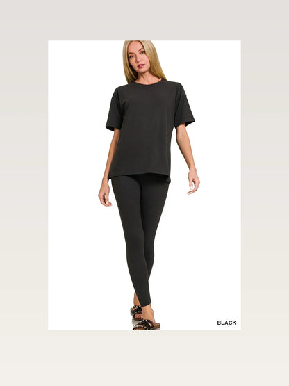 Brushed Microfiber Loungewear Set — Black — styled showcase — Livostyle