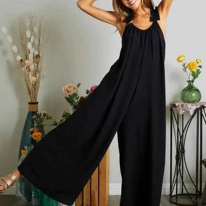 Elastic Ruffle Shoulder Jumpsuit — square view — Livostyle