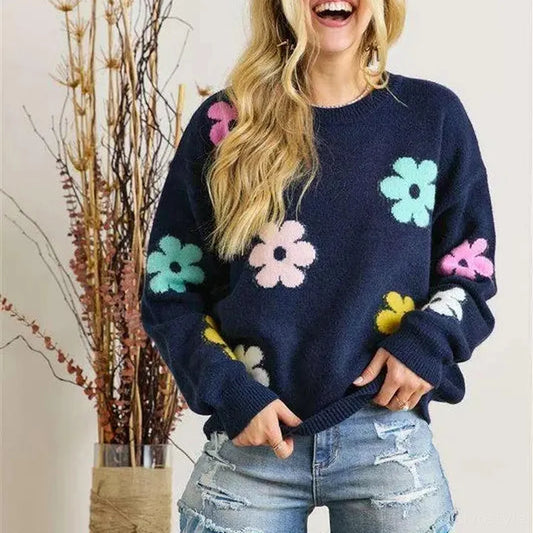 Floral Design Knit Sweater — square view — Livostyle