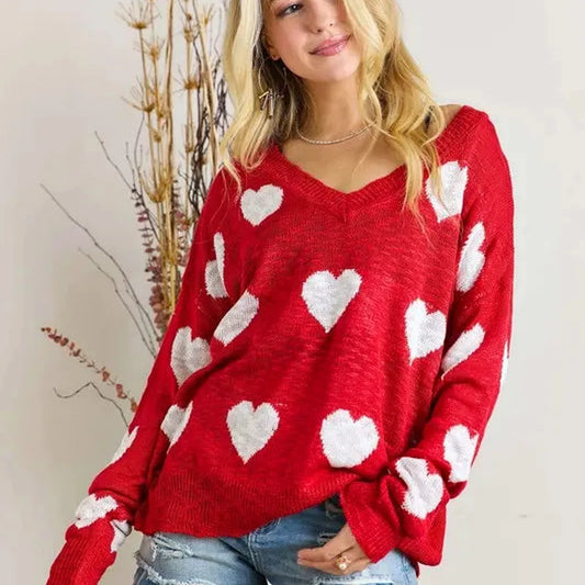 Charming Heart V-Neck Knit Top — square view — Livostyle