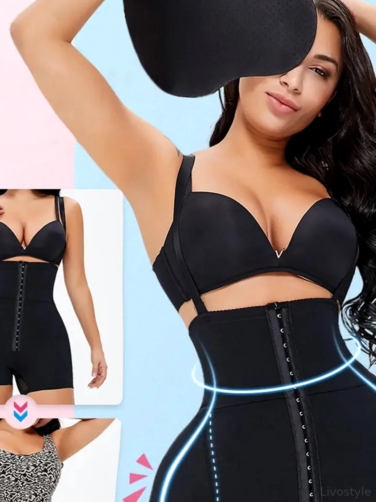 Hook-and-Eye Under-Bust Shaping Bodysuit — detail view — Livostyle