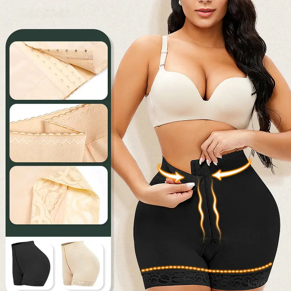 Lace Detail Hook-and-Eye Shaping Shorts — square view — Livostyle