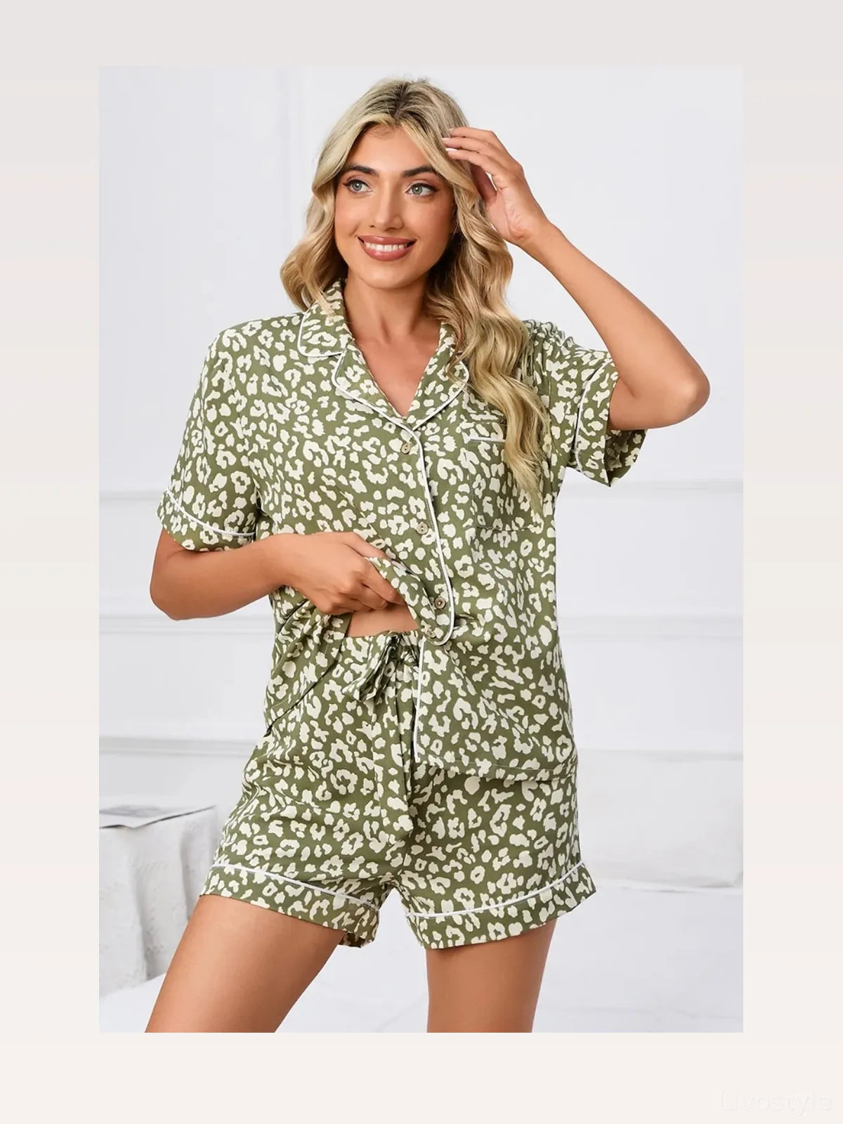 Leopard Short Sleeve Top and Shorts Lounge Set — styled showcase — Livostyle