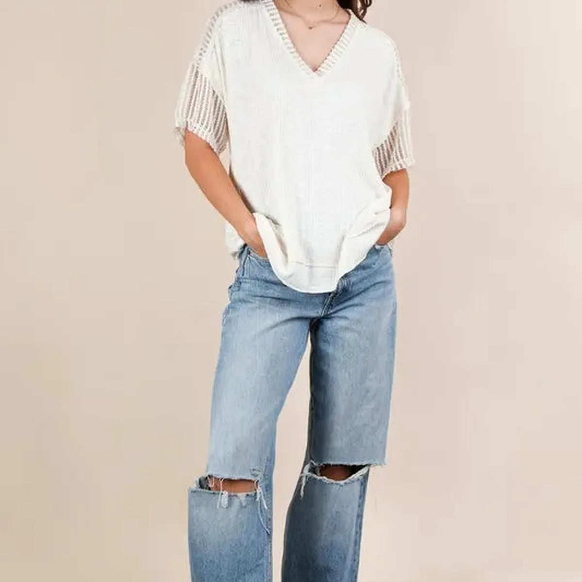 Oversized Contrast-Knit Casual Top — square view — Livostyle