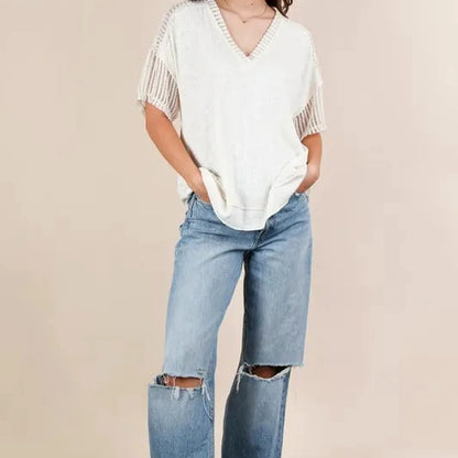 Oversized Contrast-Knit Casual Top — square view — Livostyle