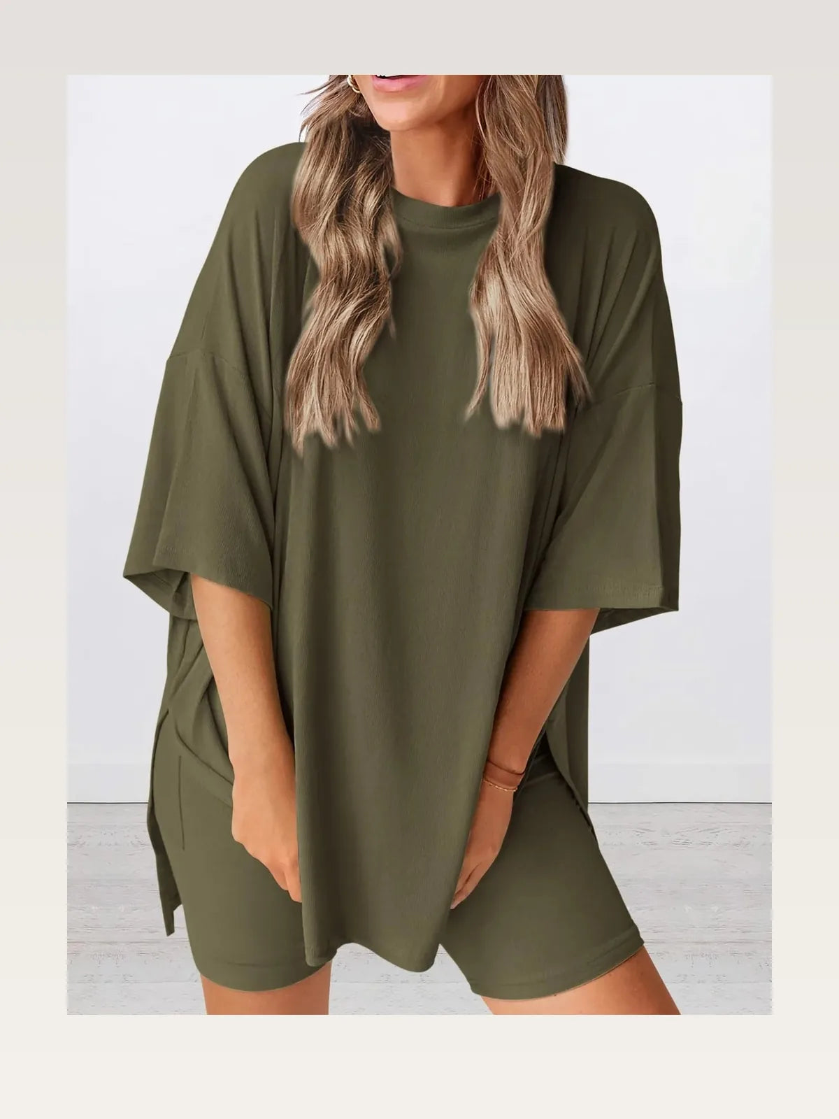 Oversized Slit Round Neck Top and Shorts Lounge Set — styled showcase — Livostyle