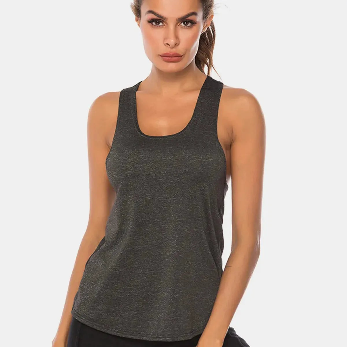 Scoop Neck Wide Strap Active Tank — square view — Livostyle