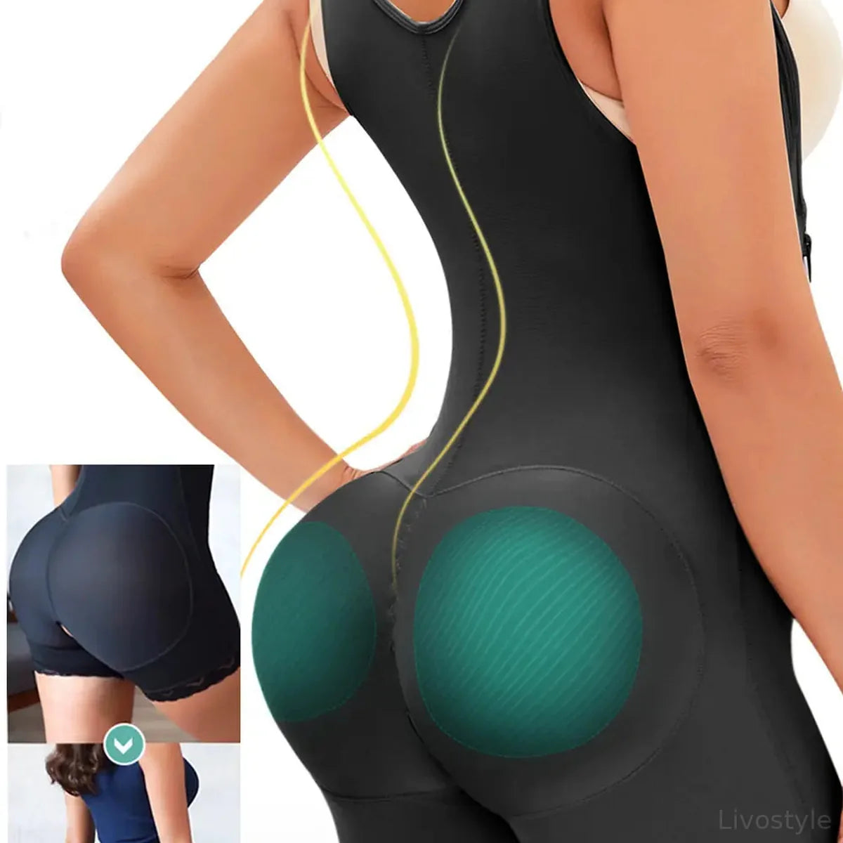 Side Zip Up Wide Strap Shapewear — square view — Livostyle
