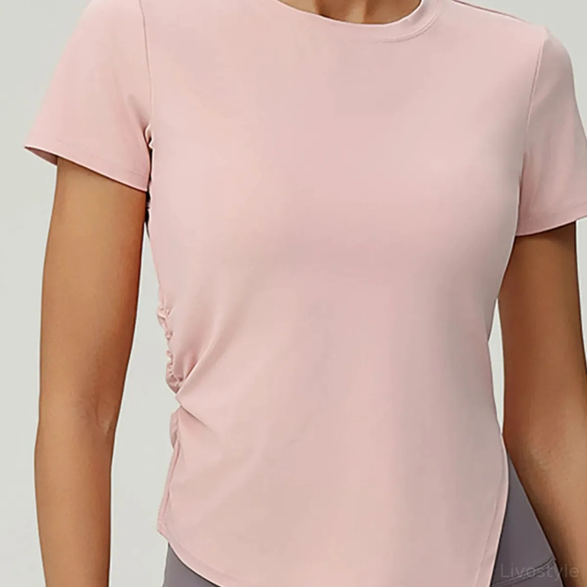 Slit Round Neck Short Sleeve Active T-Shirt — square view — Livostyle