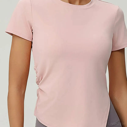Slit Round Neck Short Sleeve Active T-Shirt — square view — Livostyle