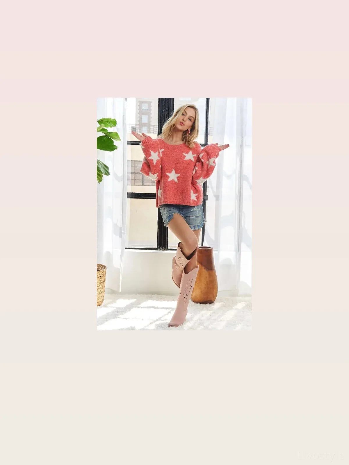 Star-Patterned Round Neck Sweater: Stylish & Comfortable — styled showcase — Livostyle