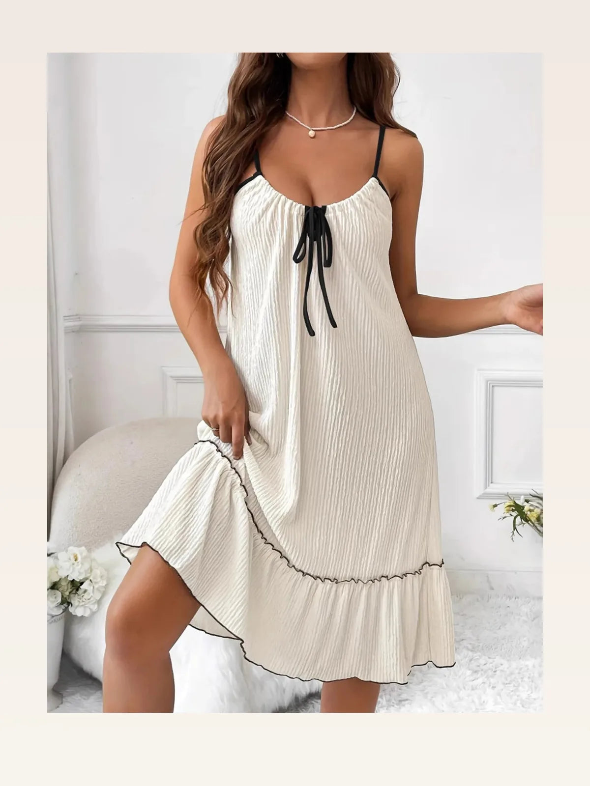 Tiered Ruffled Lounge Dress with Contrast Trim — styled showcase — Livostyle