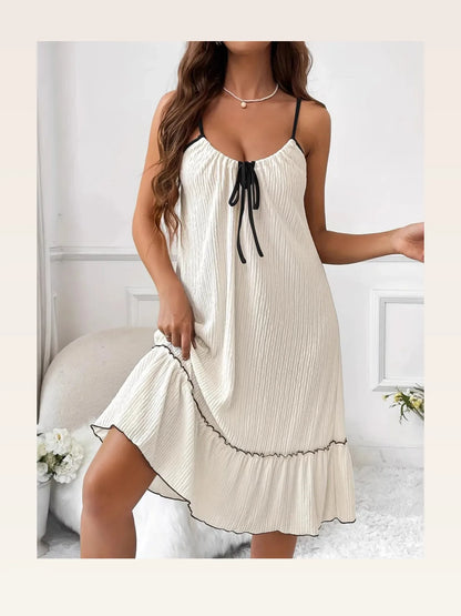 Tiered Ruffled Lounge Dress with Contrast Trim — styled showcase — Livostyle
