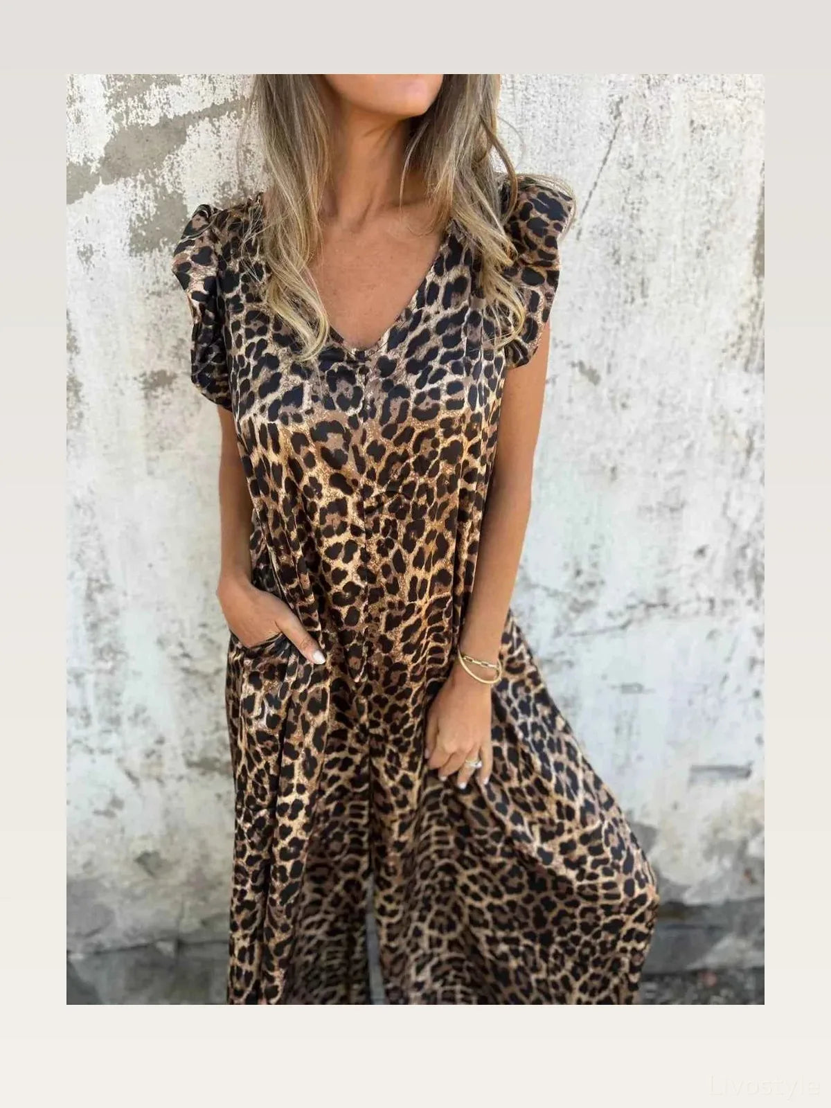 V-Neck Cap Sleeve Wide Leg Jumpsuit – Plus Size – photo 2