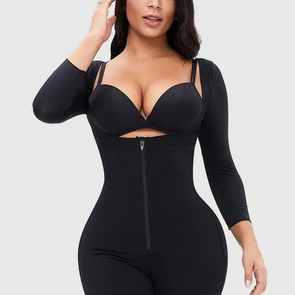Zip Up Lace Detail Long Sleeve Shapewear — square view — Livostyle