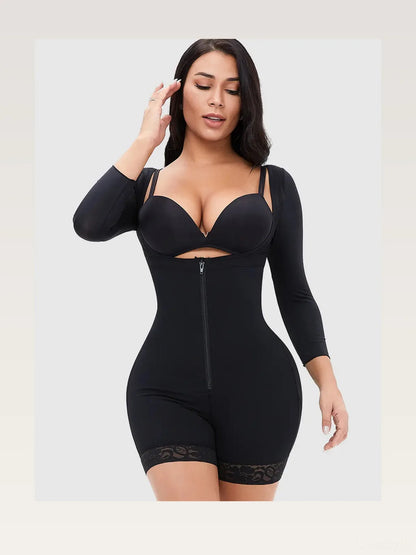 Zip Up Lace Detail Long Sleeve Shapewear — styled showcase — Livostyle
