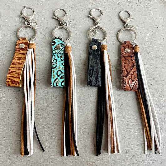 Genuine Leather Tassel Keychain — square view — Livostyle
