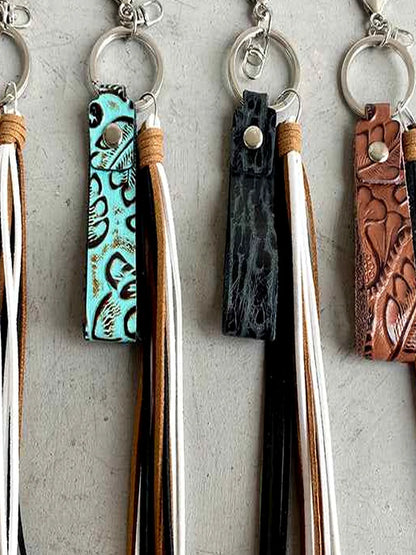 Genuine Leather Tassel Keychain — detail view — Livostyle