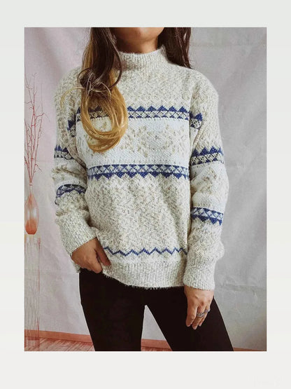 Geometric Mock Neck Dropped Shoulder Sweater — styled showcase — Livostyle