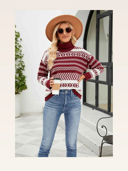 Geometric Turtleneck Long Sleeve Sweater — styled showcase — Livostyle