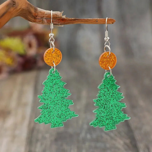 Glitter Acrylic Tree Shape Earrings — square view — Livostyle