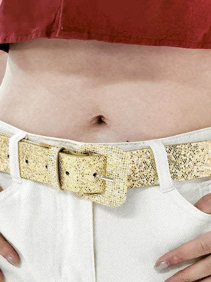 Glitter PU Leather Belt — detail view — Livostyle
