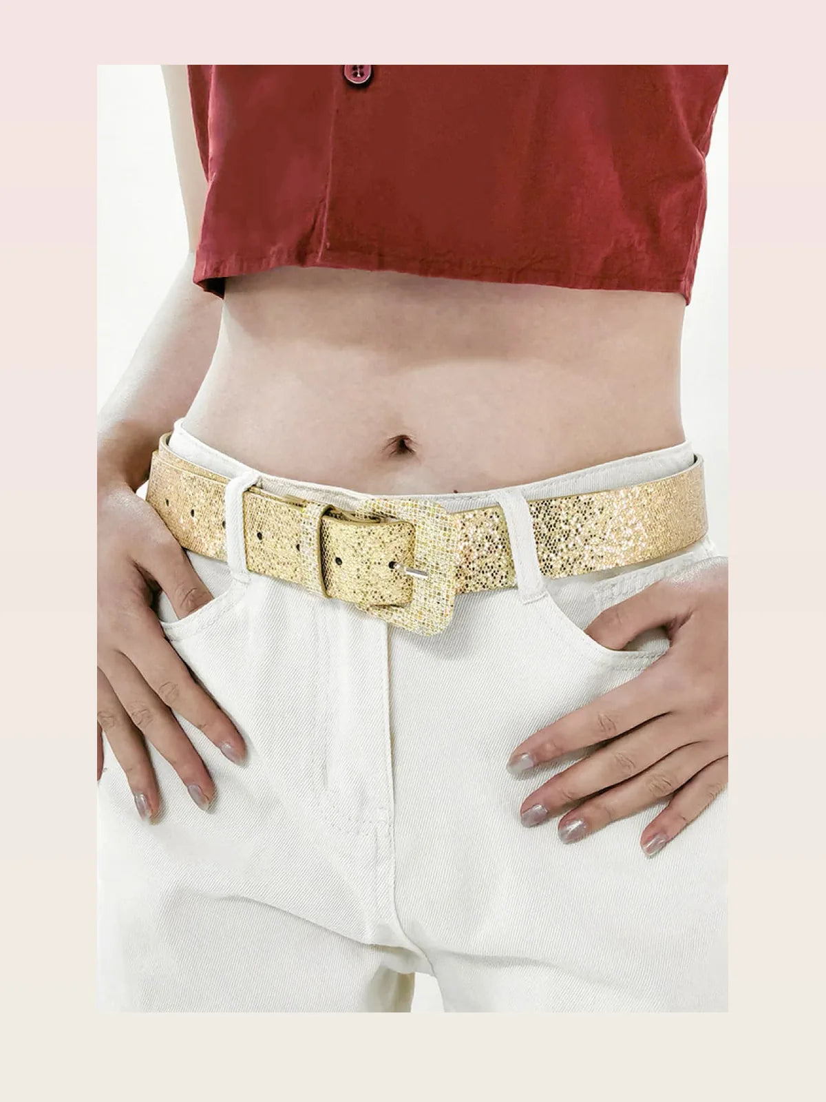 Glitter PU Leather Belt — styled showcase — Livostyle