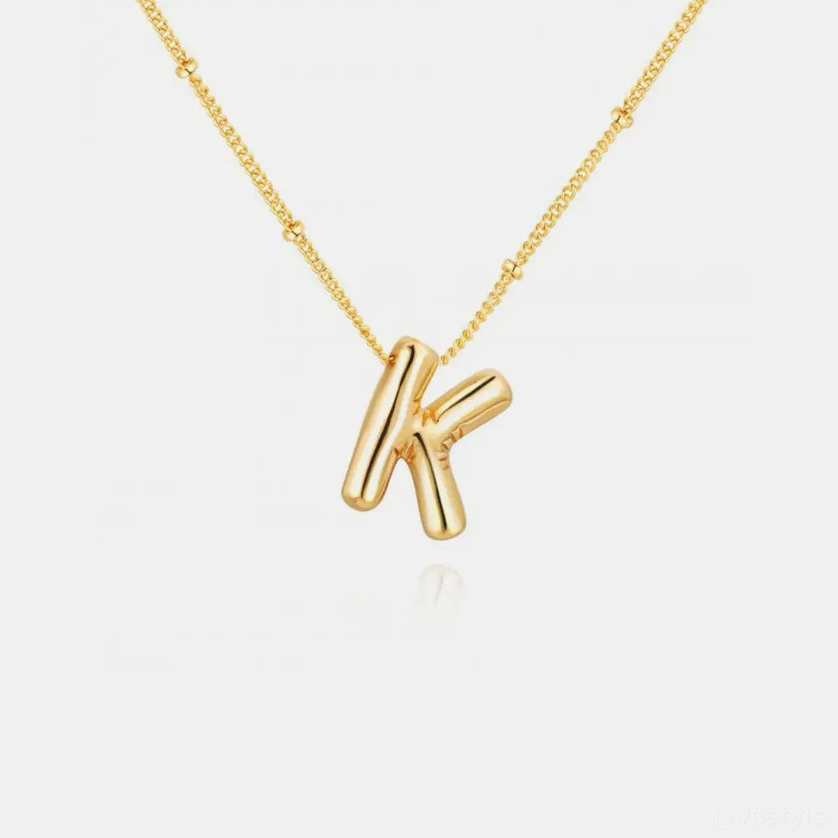Gold-Plated Bubble Initial K Necklace — square view — Livostyle