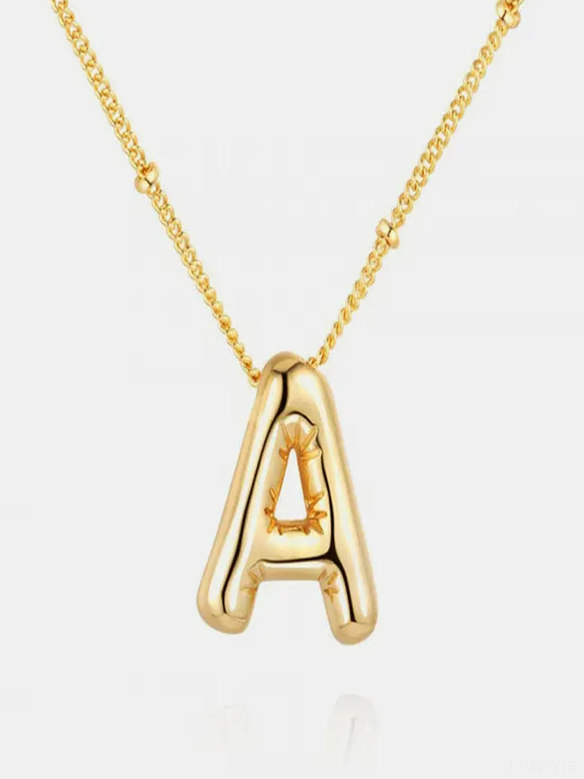 Gold-Plated Bubble Initial A Necklace — detail view — Livostyle