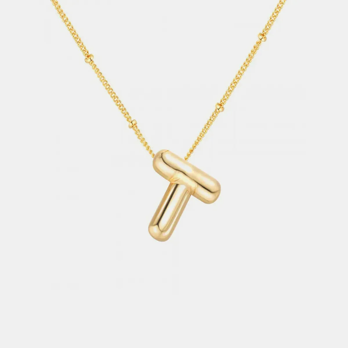 Gold-Plated Bubble Initial T Necklace — square view — Livostyle