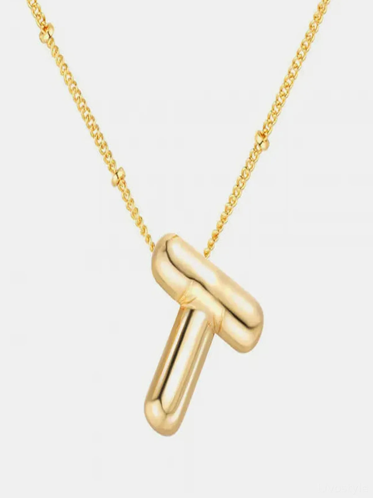 Gold-Plated Bubble Initial T Necklace — detail view — Livostyle
