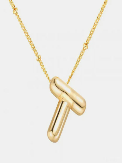 Gold-Plated Bubble Initial T Necklace — detail view — Livostyle