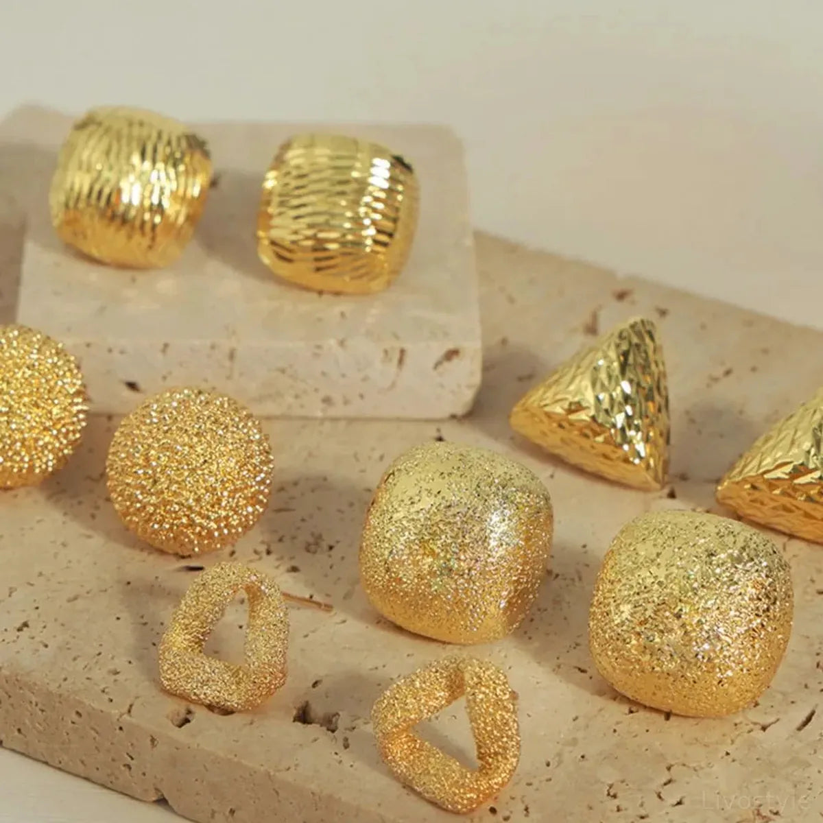 Gold-Plated Geometric Stud Earrings — square view — Livostyle