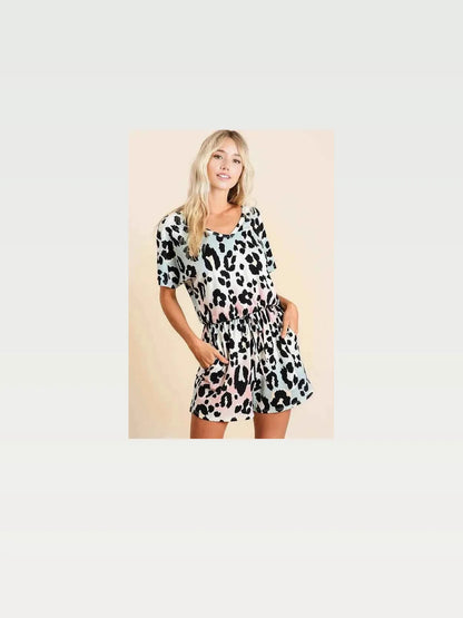 Gradation Leopard Soft Knit V-neck Romper — styled showcase — Livostyle