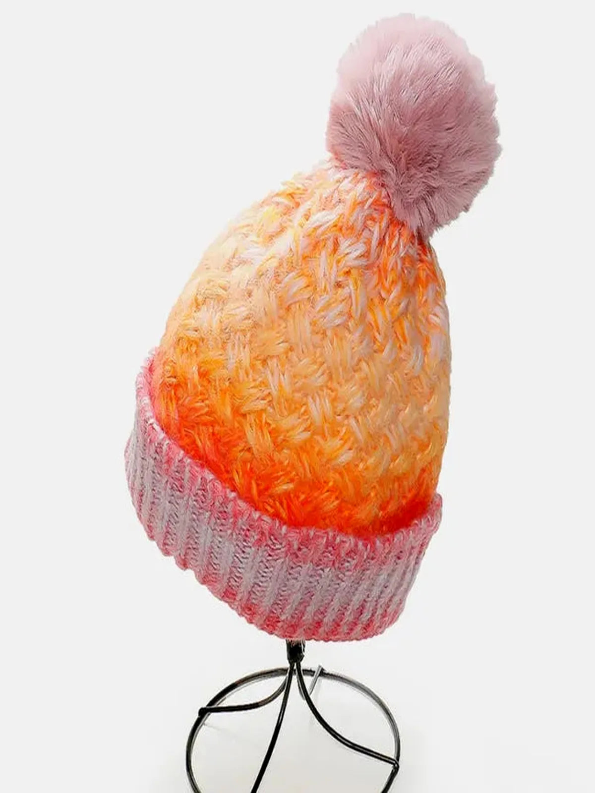 Gradient Knit Hat with Pompom — detail view — Livostyle