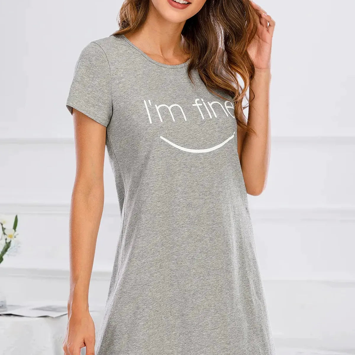 Graphic Round Neck Short Sleeve Lounge Dress — square view — Livostyle