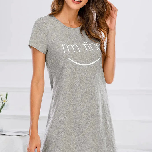 Graphic Round Neck Short Sleeve Lounge Dress — square view — Livostyle