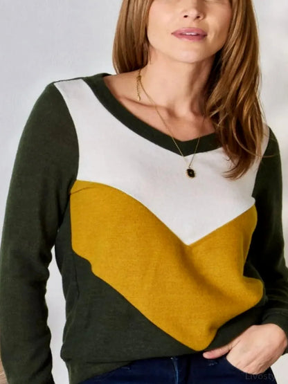 Trendy Colorblock V-Neck Top — detail view — Livostyle