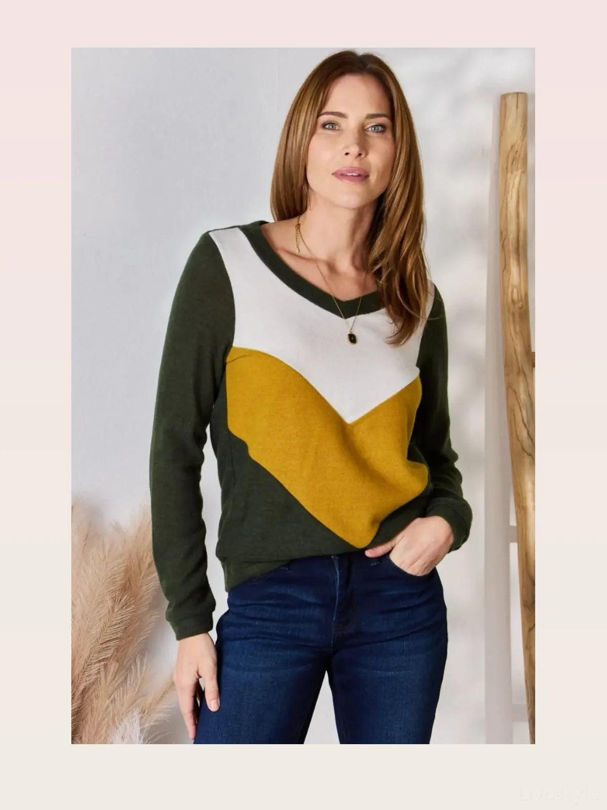 Trendy Colorblock V-Neck Top — styled showcase — Livostyle