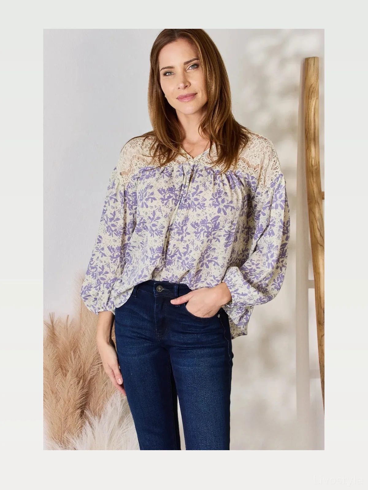 Elegant Lace-Detailed Printed Blouse — styled showcase — Livostyle